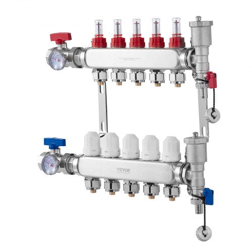 5Branch Radiant Heat Manifold 12 PEX Tubing Floor Heating Manifold Set – 5L