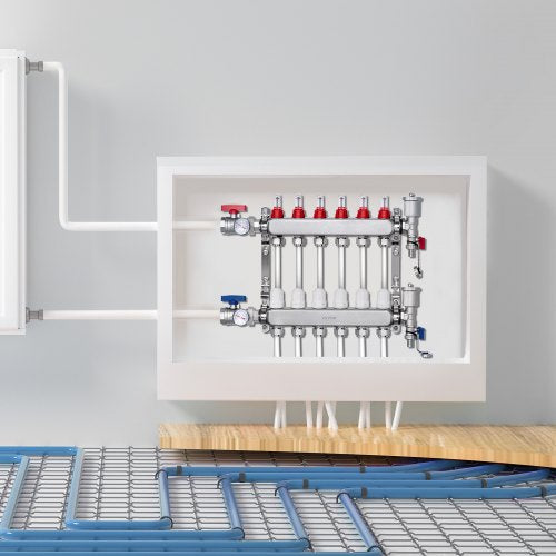 6Branch Radiant Heat Manifold 12 PEX Tubing Manifold Stainless Steel