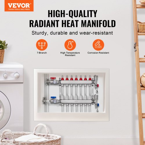 7Branch Radiant Heat Manifold 12 PEX Tubing Manifold Stainless Steel