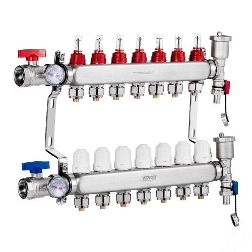 7Branch Radiant Heat Manifold 12 PEX Tubing Manifold Stainless Steel