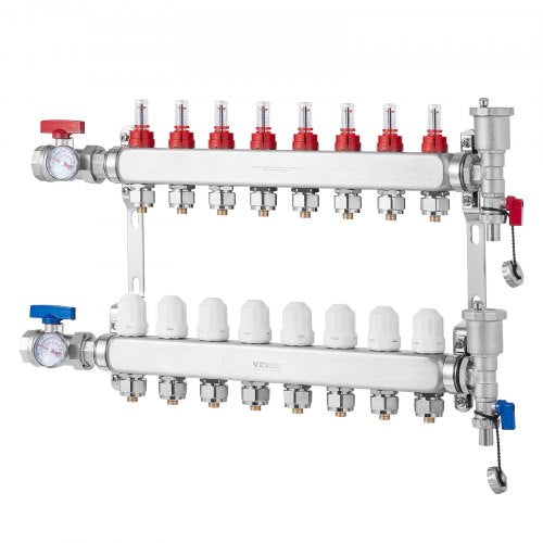 8Branch Radiant Heat Manifold 12 PEX Tubing Manifold Stainless Steel