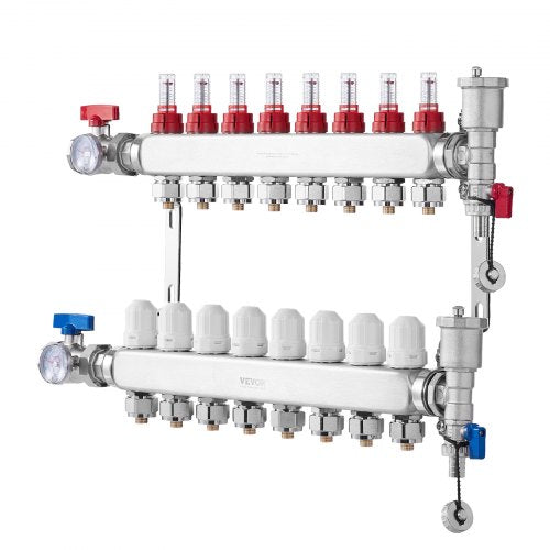 8Branch Radiant Heat Manifold 12 PEX Tubing Manifold Stainless Steel