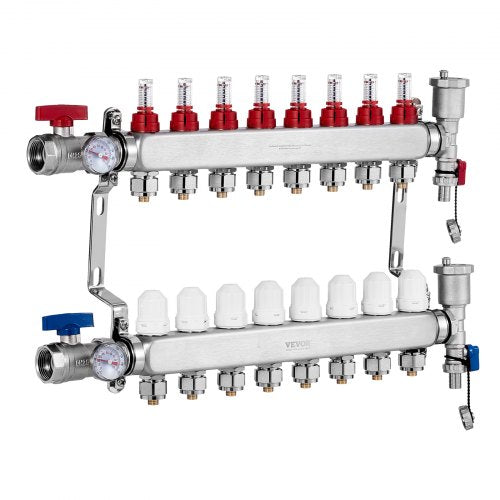 8Branch Radiant Heat Manifold 12 PEX Tubing Manifold Stainless Steel