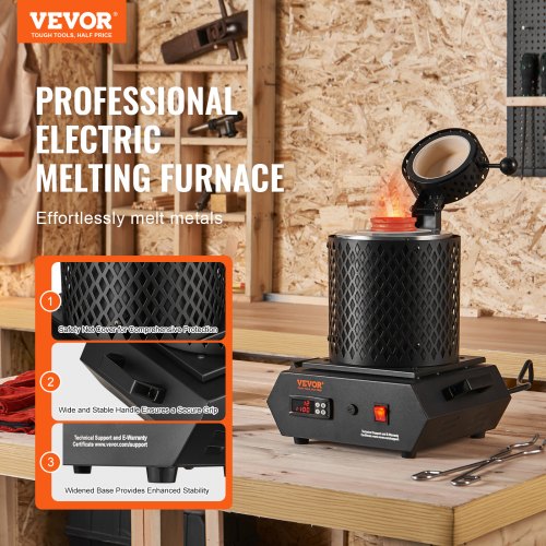 Gold Melting Furnace 1350W 2102 Max Temperature Digital Electric With 1 Kg And