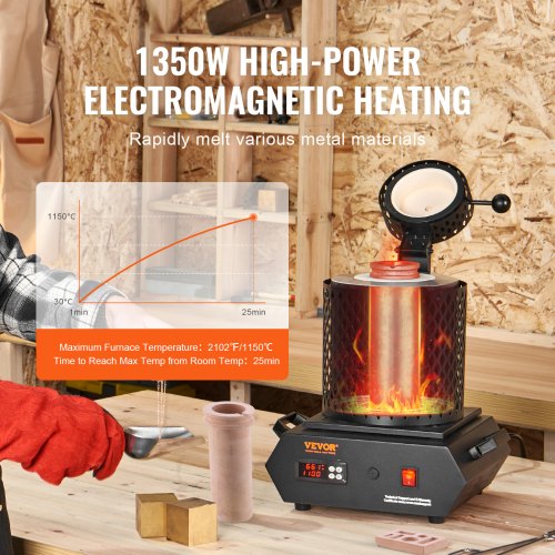 Gold Melting Furnace 1350W 2102 Max Temperature Digital Electric With 1 Kg And