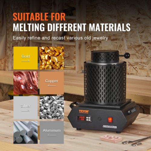 Gold Melting Furnace 1350W 2102 Max Temperature Digital Electric With 1 Kg And