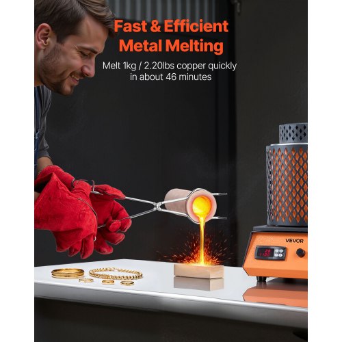 Electric Melting Furnace 1350W Metal Smelter Foundry 21021150 Smelting Machine
