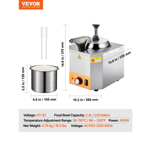Electric Cheese Dispenser With Pump 24L Commercial Hot Fudge Warmer Stainless