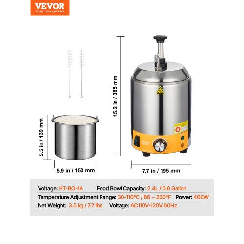 Electric Cheese Dispenser With Pump 24L Commercial Hot Fudge Warmer Stainless lb
