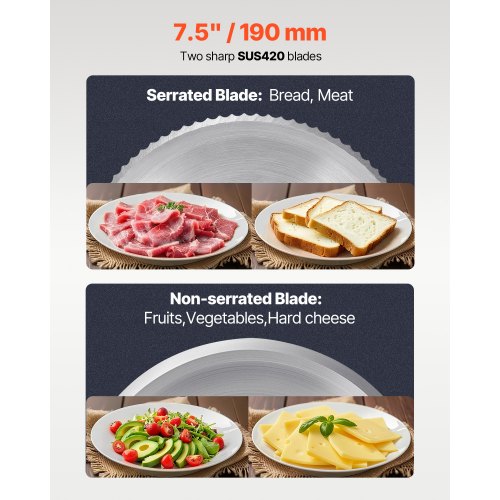 Meat Slicer 180W 75 Electric Deli Food Slicer for Frozen Meat Bread Cheese