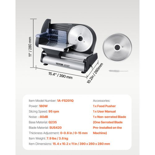 Meat Slicer 180W 75 Electric Deli Food Slicer for Frozen Meat Bread Cheese