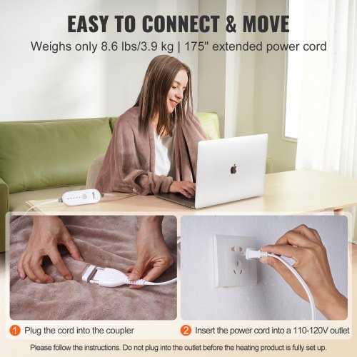 Heated Blanket Electric Throw 100 x 90 King Size Soft Flannel Heating