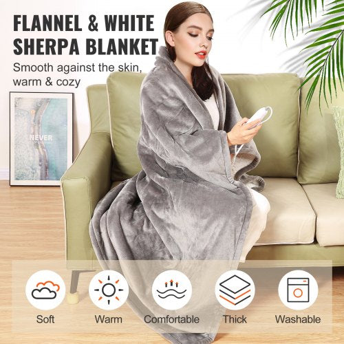 Heated Blanket Electric Throw 50 x 60 Twin Size Soft Flannel Sherpa