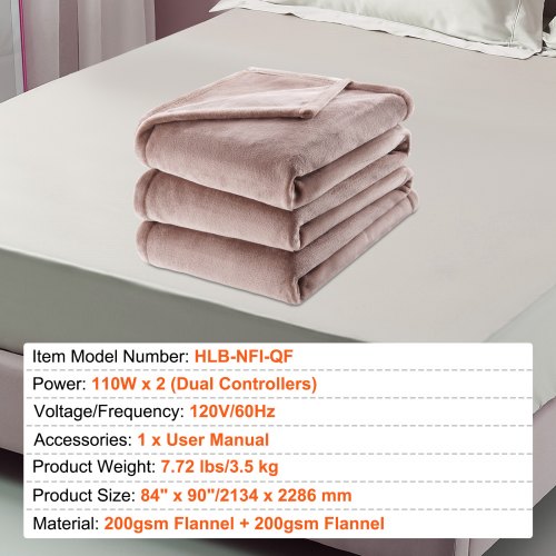 Heated Blanket Electric Throw 84 x 90 Queen Size Soft Flannel Heating