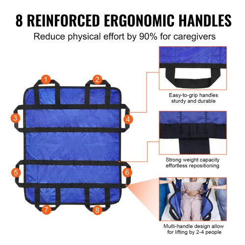 Positioning Bed Pad with 8 Reinforced Handles 48 x 40 Lifting Turning