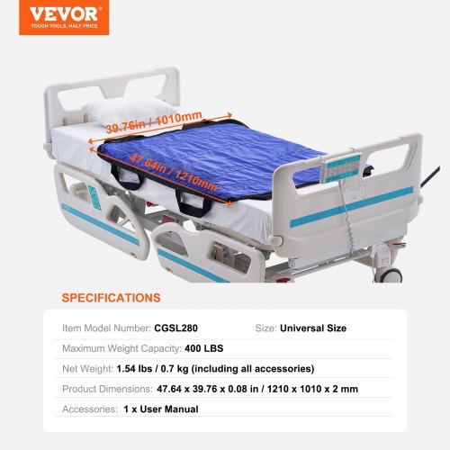 Positioning Bed Pad with 8 Reinforced Handles 48 x 40 Lifting Turning