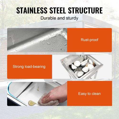 Stainless Steel Utility Sink 1 Compartment Free Standing Small Sink Include