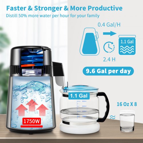 1.1Gal Water Distiller 0.4GalH Distilled Water Maker Machine 1750W 0-99H