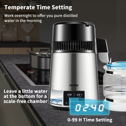 1.1Gal Water Distiller 0.4GalH Distilled Water Maker Machine 1750W 0-99H