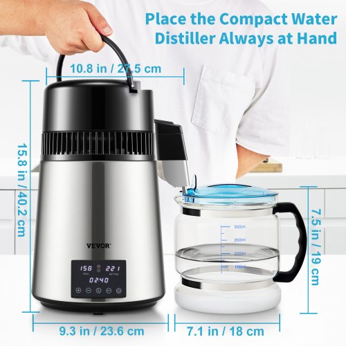 1.1Gal Water Distiller 0.4GalH Distilled Water Maker Machine 1750W 0-99H