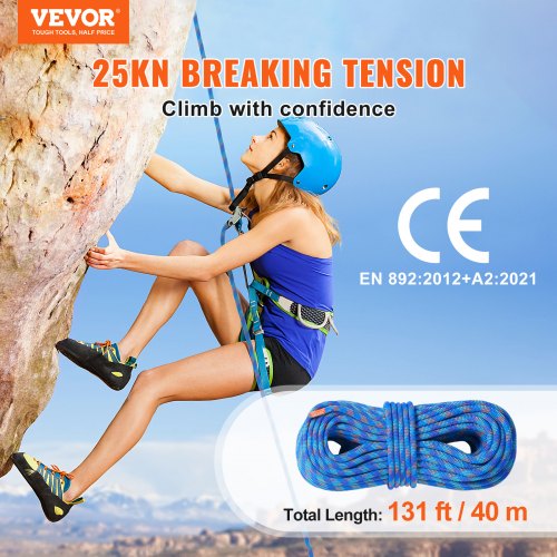 10.2mm Dynamic Climbing Rope 40M ( 131ft ) Outdoor Rock Climbing Rope 25KN