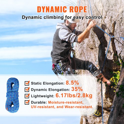 10.2mm Dynamic Climbing Rope 40M ( 131ft ) Outdoor Rock Climbing Rope 25KN