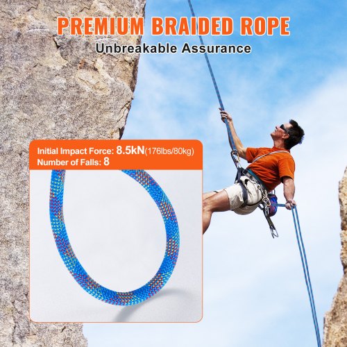 10.2mm Dynamic Climbing Rope 70M230ft Outdoor Rock Climbing Rope 25KN