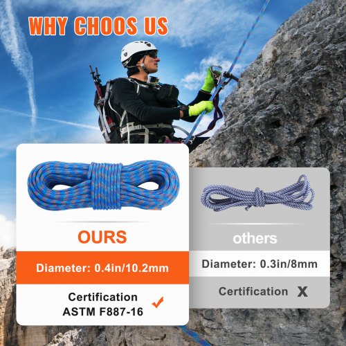 10.2mm Dynamic Climbing Rope 70M230ft Outdoor Rock Climbing Rope 25KN
