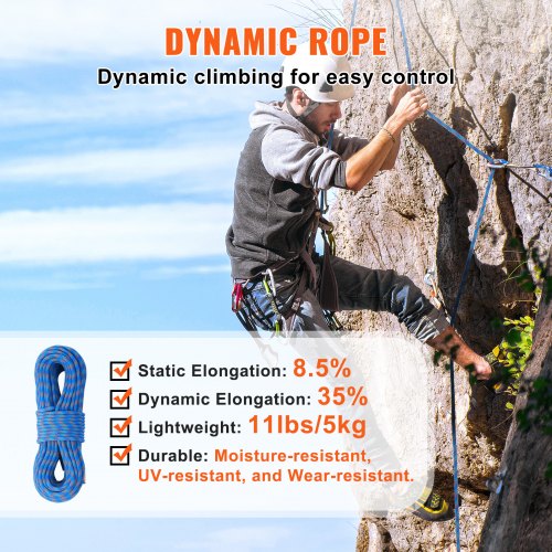 10.2mm Dynamic Climbing Rope 70M230ft Outdoor Rock Climbing Rope 25KN