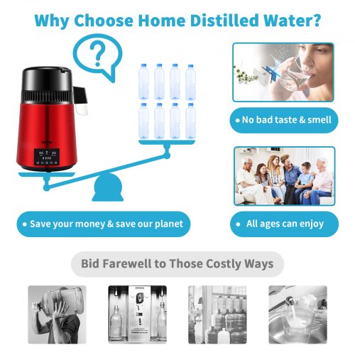 1.1 Gal Water Distiller 03Gal/H 750W Distilled Water Maker Machine 0-99H