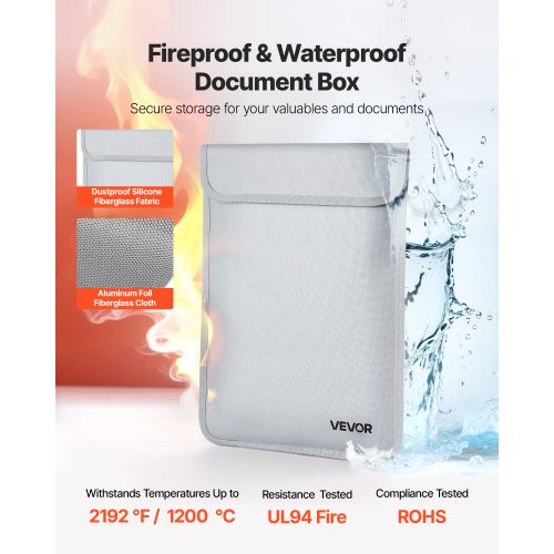 Fireproof Document Bag 2192 Heat Insulated Waterproof With Smooth Zipper