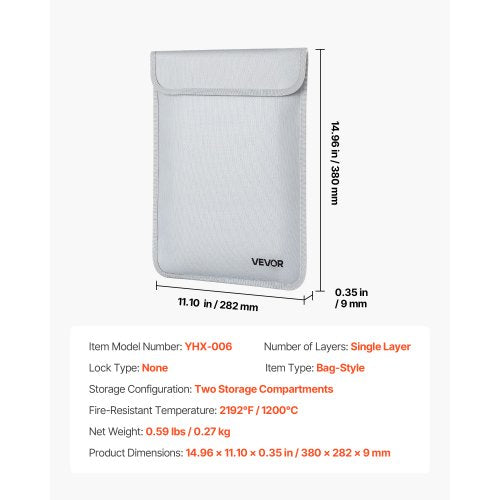 Fireproof Document Bag 2192 Heat Insulated Waterproof With Smooth Zipper
