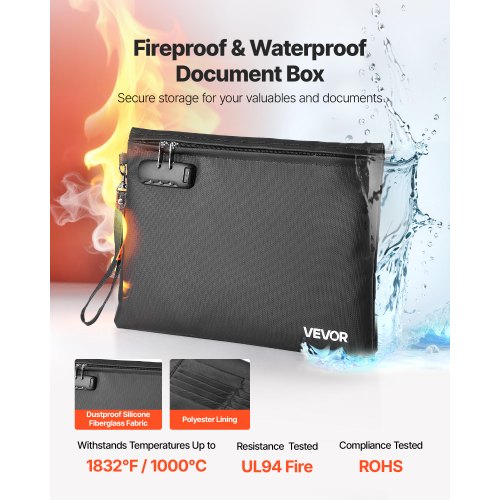 Fireproof Document Bag 1832 Heat Insulated Waterproof With Lock Portable File