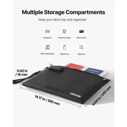 Fireproof Document Bag 1832 Heat Insulated Waterproof With Lock Portable File