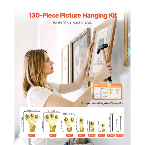130 Pieces Picture Hanging Kit 10Lb 20Lb 30Lb 50Lb 75Lb And 100Lb Hangers