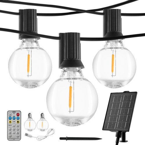 Solar Outdoor String Lights 100FT 2700K Dimmable Patio Lights with Remote