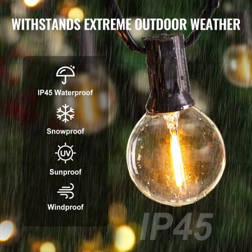 LED Outdoor String Lights 100FT 2700K Dimmable Outside Patio Lights with 50 G40