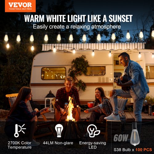 LED Outdoor String Lights 200FT 2700K Dimmable Outside Patio Lights with 100