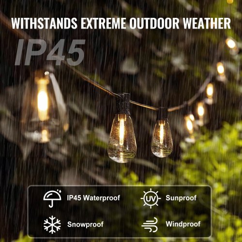 LED Outdoor String Lights 50FT 2700K Dimmable Outside Patio Lights with 15