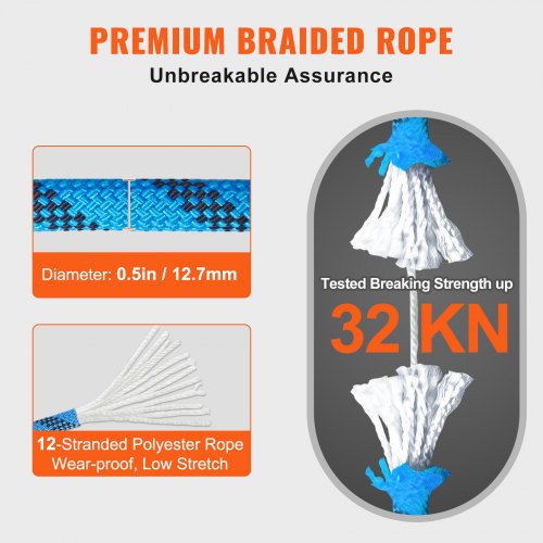127mm Static Climbing Rope 609M200ft Outdoor Rock Climbing Rope 30KN