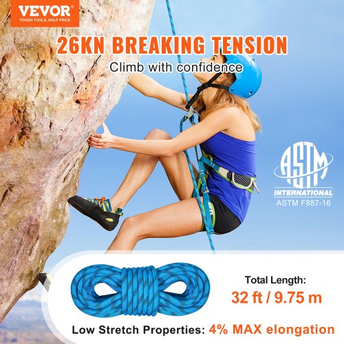 10.5 mm Static Climbing Rope 9.7M ( 32ft ) Outdoor Rock Climbing Rope 25KN