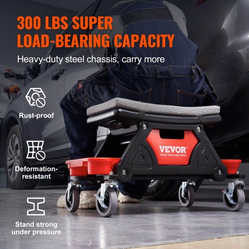 Mechanics Stool 300 LBS Capacity Rolling Mechanic Seat with 4 Wheels with 4