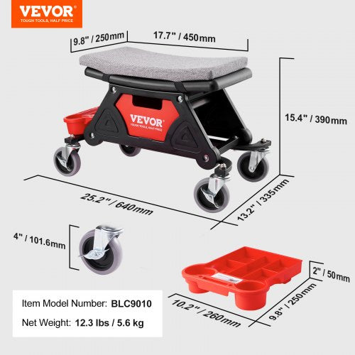 Mechanics Stool 300 LBS Capacity Rolling Mechanic Seat with 4 Wheels with 4
