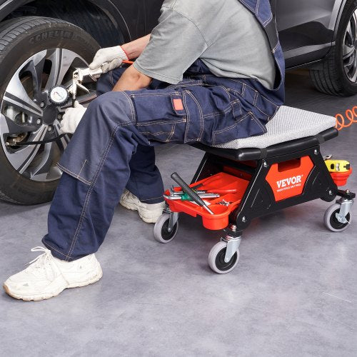 Mechanics Stool 300 LBS Capacity Rolling Mechanic Seat with 4 Wheels with 4