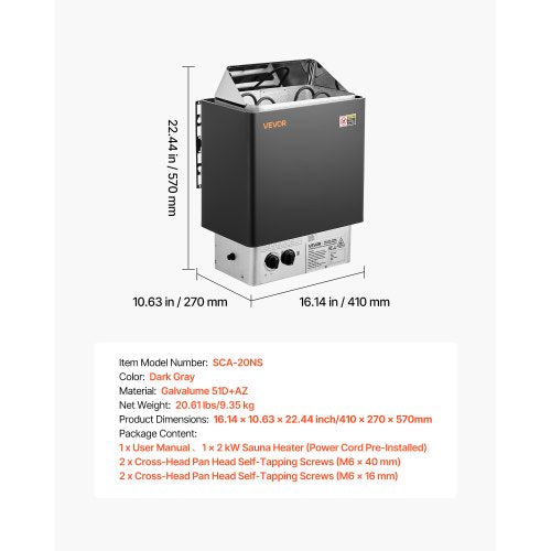 Sauna Heater 2Kw Ac 120V Electric Stove Dry Steam Bath Saunas With Predrilled