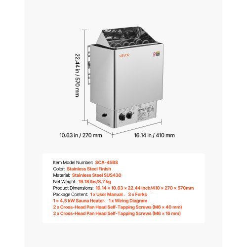 Sauna Heater 45Kw 240V Electric Stove Dry Steam Bath Saunas With Predrilled