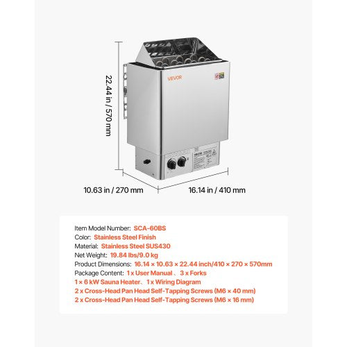 Sauna Heater 6Kw 240V Electric Stove Dry Steam Bath Saunas With Predrilled