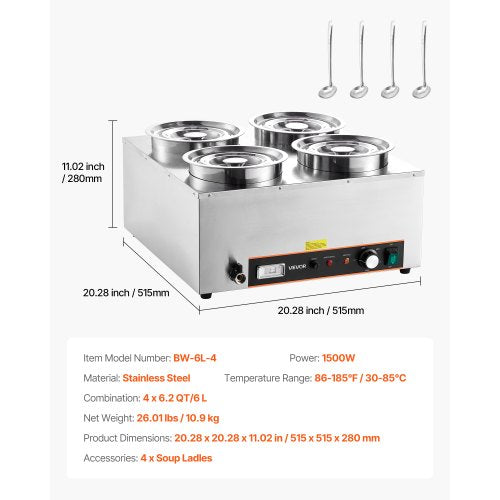 Electric Soup Warmer Four 634Qt Stainless Steel Round Pot With 86185F