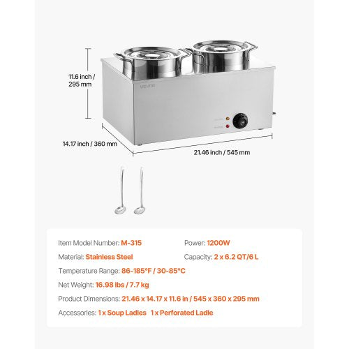 Electric Soup Warmer Two 634Qt Stainless Steel Round Pot With 86185F