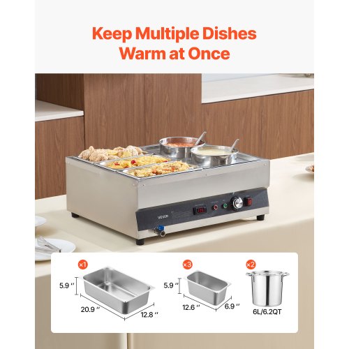 Electric Soup Warmer Two 634Qt Pots Three 13 Pans Stainless Steel Commercial